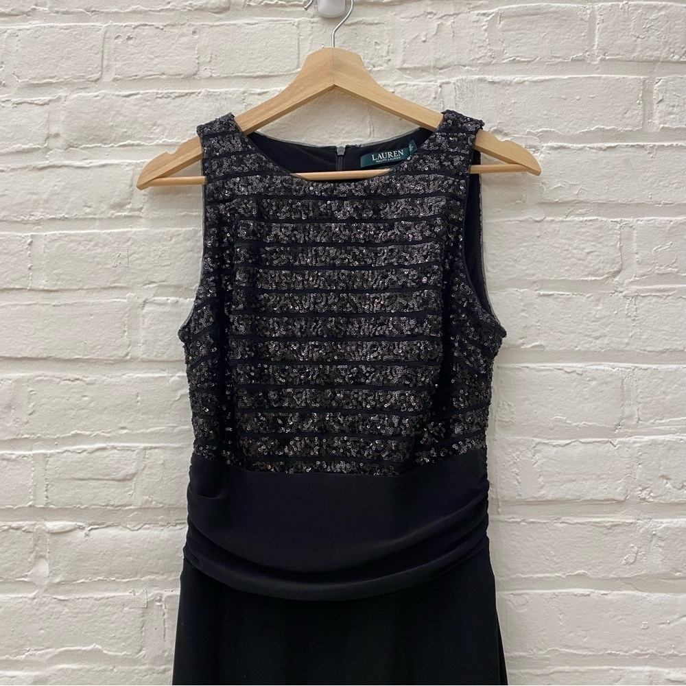 Ralph Lauren Evening || Sequin Striped Jersey Knit Gown‎ Black 8 - Picture 3 of 8